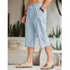 imageCOOFANDY Mens Linen Capri Pants Casual Lightweight 34 Baggy Pants Drawstring Elastic Waist Beach Yoga Pants with PocketsLight Blue