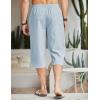 imageCOOFANDY Mens Linen Capri Pants Casual Lightweight 34 Baggy Pants Drawstring Elastic Waist Beach Yoga Pants with PocketsLight Blue