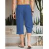imageCOOFANDY Mens Linen Capri Pants Casual Lightweight 34 Baggy Pants Drawstring Elastic Waist Beach Yoga Pants with PocketsNavy Blue