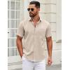 imageCOOFANDY Mens Short Sleeve Casual Button Down Shirts Summer Untucked Dress Shirts with PocketKhaki