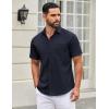 imageCOOFANDY Mens Short Sleeve Casual Button Down Shirts Summer Untucked Dress Shirts with PocketNavy Blue