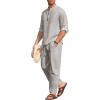 imageCOOFANDY Mens 2 Pieces Cotton Linen Set Long Sleeve Henley Shirts Casual Beach Pants With Pockets Summer Yoga OutfitsGrey