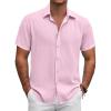 imageCOOFANDY Mens Button Down Shirt Short Sleeve Casual Shirts for Summer Beach Vacation ShirtsPink