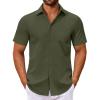 imageCOOFANDY Mens Button Down Shirts Short Sleeve Casual Dress Shirts Untucked Summer Shirt with PocketArmy Green