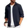 imageCOOFANDY Mens Casual Button Down Shirt Long Sleeve Lightweight Jacket Fashion Textured ShirtsDark Blue