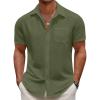 imageCOOFANDY Mens Casual Button Down Short Sleeve Shirt Textured Summer Beach Vacation ShirtArmy Green