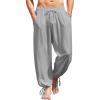 imageCOOFANDY Mens Cotton Linen Pants Casual Harem Pants Elastic Waist Beach Boho Yoga TrousersGrey