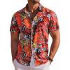 imageCOOFANDY Mens Hawaiian Shirt Short Sleeve Floral Button Down Shirts Tropical Holiday Beach ShirtsRed  Tropical Leaf 2