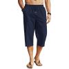 imageCOOFANDY Mens Linen Capri Pants Casual Lightweight 34 Baggy Pants Drawstring Elastic Waist Beach Yoga Pants with PocketsDark Blue