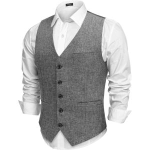 imageCOOFANDY Men Casual Suit Vest Formal Dress Vest Slim Fit Waistcoat Business WeddingGrey