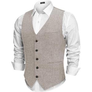 imageCOOFANDY Men Casual Suit Vest Formal Dress Vest Slim Fit Waistcoat Business WeddingLight Grey