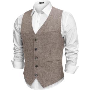 imageCOOFANDY Men Casual Suit Vest Formal Dress Vest Slim Fit Waistcoat Business WeddingLight Khaki