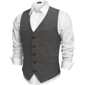 imageCOOFANDY Men Casual Suit Vest Formal Dress Vest Slim Fit Waistcoat Business WeddingLine Grey