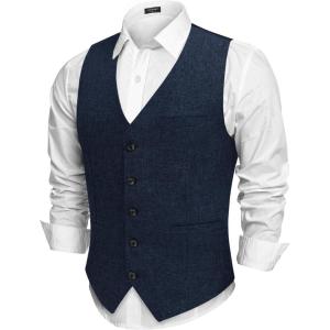 imageCOOFANDY Men Casual Suit Vest Formal Dress Vest Slim Fit Waistcoat Business WeddingNavy Blue