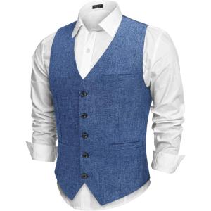 imageCOOFANDY Men Casual Suit Vest Formal Dress Vest Slim Fit Waistcoat Business WeddingRoyal Blue