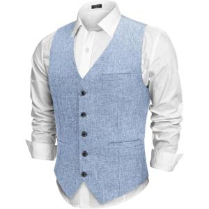 imageCOOFANDY Men Casual Suit Vest Formal Dress Vest Slim Fit Waistcoat Business WeddingSky Blue