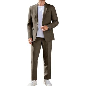 imageCOOFANDY Men Suits Classic Fit 2 Piece Suit Set One Button Casual Blazer Wedding Bussiness Suit SeparatesBrown
