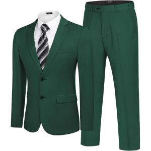 imageCOOFANDY Mens 2 Piece Suits Classic Fit 2 Button Dress Suits Tuxedo Jacket Blazer for Wedding Business Dinner PromDark Green
