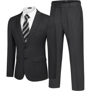 imageCOOFANDY Mens 2 Piece Suits Classic Fit 2 Button Dress Suits Tuxedo Jacket Blazer for Wedding Business Dinner PromDark Grey One