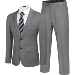 imageCOOFANDY Mens 2 Piece Suits Classic Fit 2 Button Dress Suits Tuxedo Jacket Blazer for Wedding Business Dinner PromGrey