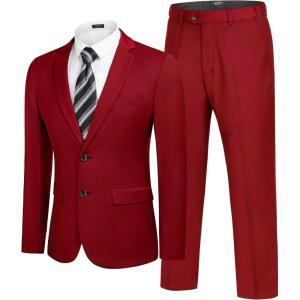 imageCOOFANDY Mens 2 Piece Suits Classic Fit 2 Button Dress Suits Tuxedo Jacket Blazer for Wedding Business Dinner PromRed