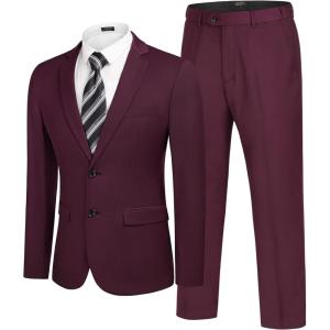 imageCOOFANDY Mens 2 Piece Suits Classic Fit 2 Button Dress Suits Tuxedo Jacket Blazer for Wedding Business Dinner PromWine Red