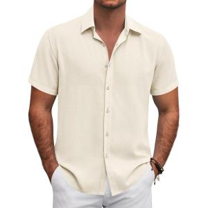 imageCOOFANDY Mens Button Down Shirt Short Sleeve Casual Shirts for Summer Beach Vacation ShirtsBeige
