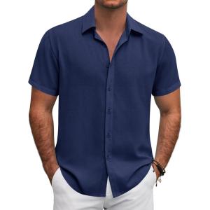 imageCOOFANDY Mens Button Down Shirt Short Sleeve Casual Shirts for Summer Beach Vacation ShirtsBlue Violet