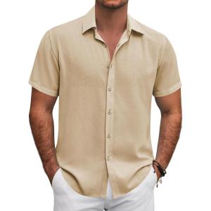 imageCOOFANDY Mens Button Down Shirt Short Sleeve Casual Shirts for Summer Beach Vacation ShirtsLight Coffee