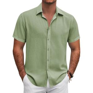 imageCOOFANDY Mens Button Down Shirt Short Sleeve Casual Shirts for Summer Beach Vacation ShirtsLight Green