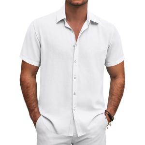 imageCOOFANDY Mens Button Down Shirt Short Sleeve Casual Shirts for Summer Beach Vacation ShirtsWhite