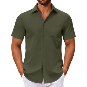 imageCOOFANDY Mens Button Down Shirts Short Sleeve Casual Dress Shirts Untucked Summer Shirt with PocketArmy Green