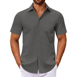 imageCOOFANDY Mens Button Down Shirts Short Sleeve Casual Dress Shirts Untucked Summer Shirt with PocketDark Grey