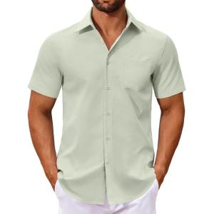 imageCOOFANDY Mens Button Down Shirts Short Sleeve Casual Dress Shirts Untucked Summer Shirt with PocketLight Green