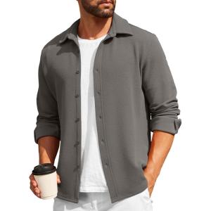 imageCOOFANDY Mens Casual Button Down Shirt Long Sleeve Lightweight Jacket Fashion Textured ShirtsDark Grey