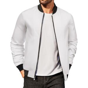 imageCOOFANDY Mens Casual Varsity Jacket Vintage Lightweight Bomber Jackets Zip Up Fashion CoatWhite