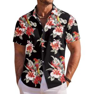 imageCOOFANDY Mens Hawaiian Shirt Short Sleeve Floral Button Down Shirts Tropical Holiday Beach ShirtsBlack  Flower