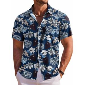 imageCOOFANDY Mens Hawaiian Shirt Short Sleeve Floral Button Down Shirts Tropical Holiday Beach ShirtsBlue  Flower 2