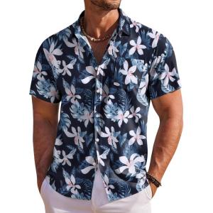 imageCOOFANDY Mens Hawaiian Shirt Short Sleeve Floral Button Down Shirts Tropical Holiday Beach ShirtsNavy  White  Flower
