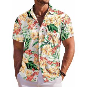 imageCOOFANDY Mens Hawaiian Shirt Short Sleeve Floral Button Down Shirts Tropical Holiday Beach ShirtsWhite  Flower