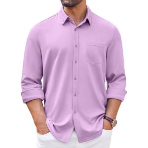 imageCOOFANDY Mens Long Sleeve Button Down Shirt Wrinkle Free Casual Shirt for Men Untucked Shirts with Pocket for WeddingLavender