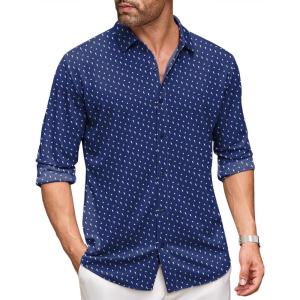imageCOOFANDY Mens Long Sleeve Dress Shirt Casual Button Down Shirts Wrinkle Free Untucked ShirtWhite Sharks Navy