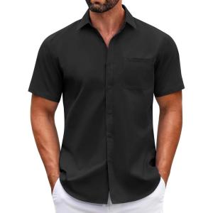 imageCOOFANDY Mens Short Sleeve Casual Button Down Shirts Summer Untucked Dress Shirts with PocketBlack