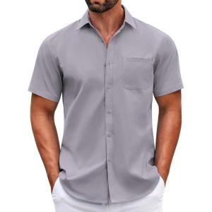 imageCOOFANDY Mens Short Sleeve Casual Button Down Shirts Summer Untucked Dress Shirts with PocketGrey
