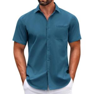 imageCOOFANDY Mens Short Sleeve Casual Button Down Shirts Summer Untucked Dress Shirts with PocketMidnight Blue