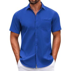 imageCOOFANDY Mens Short Sleeve Casual Button Down Shirts Summer Untucked Dress Shirts with PocketOcean Blue