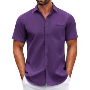 imageCOOFANDY Mens Short Sleeve Casual Button Down Shirts Summer Untucked Dress Shirts with PocketPurple