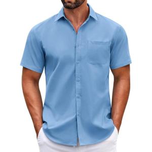 imageCOOFANDY Mens Short Sleeve Casual Button Down Shirts Summer Untucked Dress Shirts with PocketSky Blue