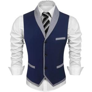 imageCOOFANDY Mens Suit Vest Slim Fit Formal Business Dress Vest Casual Wedding WaistcoatBlue