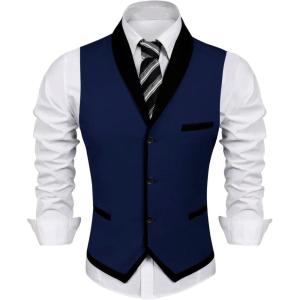 imageCOOFANDY Mens Suit Vest Slim Fit Formal Business Dress Vest Casual Wedding WaistcoatBlueblack